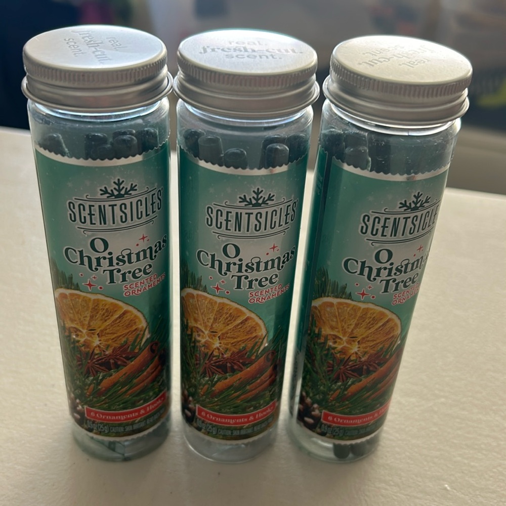 SCENTSICLES SCENTED ORNAMENTS & HOOKS 3  BOTTLE ORANGE INFUSED PAPER STICKS NWT